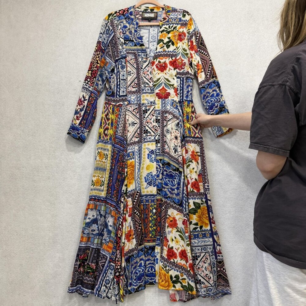 Vintage Collection Dress Womens Medium Patchwork Floral Boho Maxi Long Sleeve - Picture 4 of 9